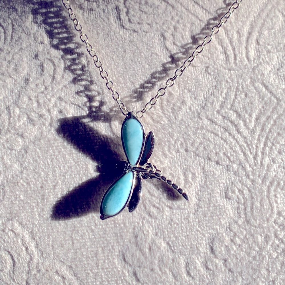 Elegant Larimar Dragonfly Pendant Necklace